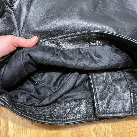VINTAGE Motorcycle Black Leather Jacket Lined Men's M-L Women's XL, FLAW Sleeve - Picture 6 of 16